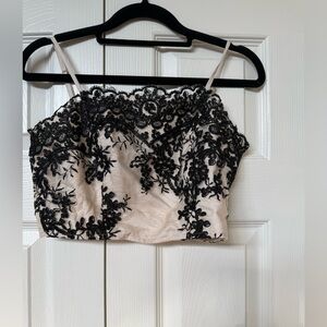 Forever 21 Black and Cream Lace Detail Top